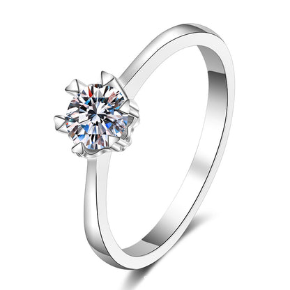 Heart Solitaire Moissanite Ring - PT950 Plated 925 Sterling Silver Six-Prong Setting with Fruit Motifs