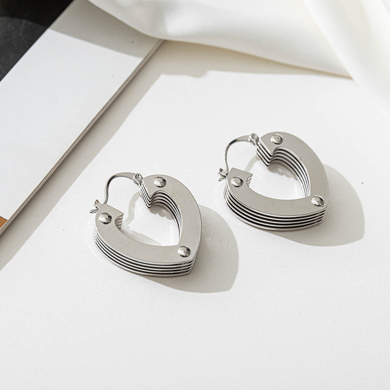 Heart, Peach & Rectangle 925 Silver Earrings with White Zircon - 18K Gold Plated Geometric Design for Women