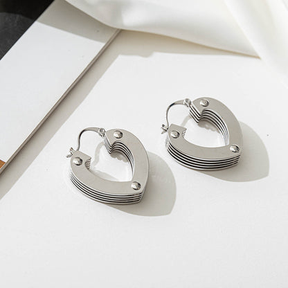 Heart, Peach & Rectangle 925 Silver Earrings with White Zircon - 18K Gold Plated Geometric Design for Women