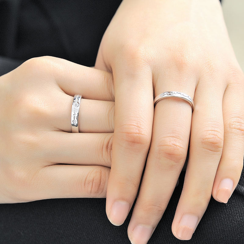 Heartbeat Couple Rings - 925 Sterling Silver ECG Rhythm Adjustable Matching Set