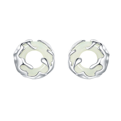 925 Sterling Silver Hetian Jade Earrings - Chinese Style Peace Buckle Design