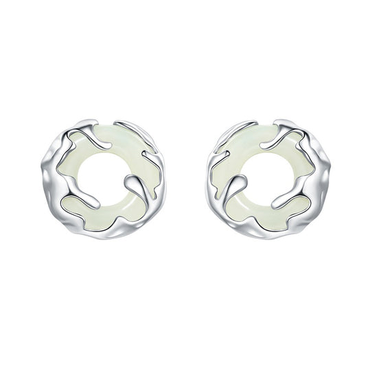 925 Sterling Silver Hetian Jade Earrings - Chinese Style Peace Buckle Design
