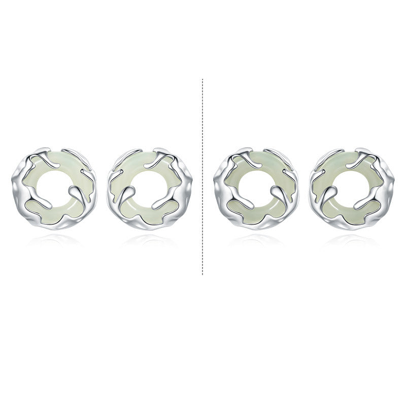 925 Sterling Silver Hetian Jade Earrings - Chinese Style Peace Buckle Design