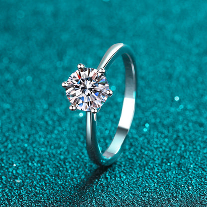 Hexagon Solitaire Moissanite Adjustable Ring for Women - 0.3/0.5/1/2 Carat in PT950-Plated 925 Silver