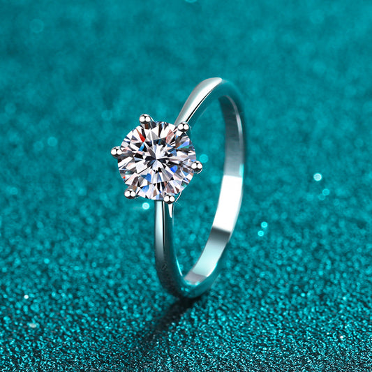 Hexagon Solitaire Moissanite Adjustable Ring for Women - 0.3/0.5/1/2 Carat in PT950-Plated 925 Silver