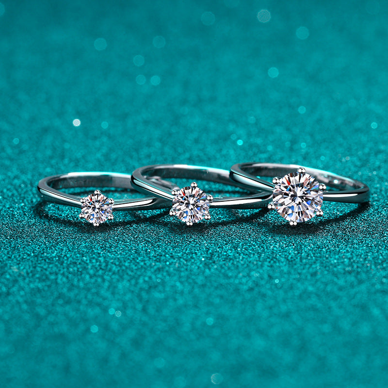 Hexagon Solitaire Moissanite Adjustable Ring for Women - 0.3/0.5/1/2 Carat in PT950-Plated 925 Silver