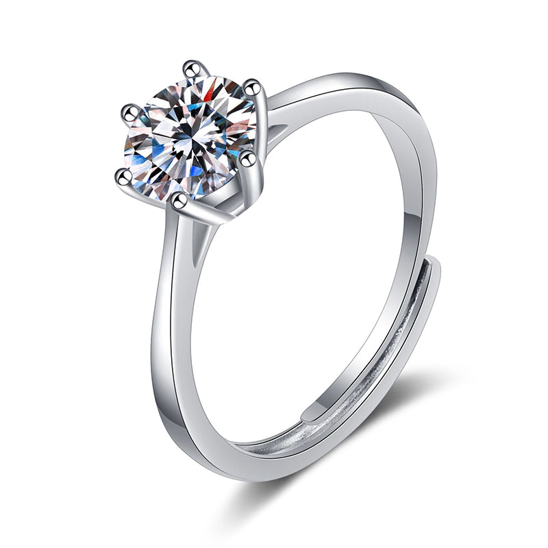 Hexagon Solitaire Moissanite Adjustable Ring for Women - 0.3/0.5/1/2 Carat in PT950-Plated 925 Silver