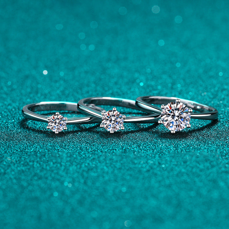 Hexagon Solitaire Moissanite Adjustable Ring for Women - 0.3/0.5/1/2 Carat in PT950-Plated 925 Silver