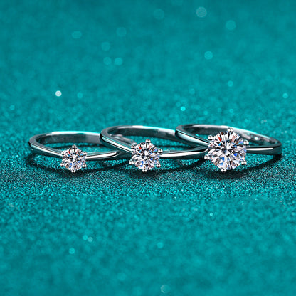 Hexagon Solitaire Moissanite Adjustable Ring for Women - 0.3/0.5/1/2 Carat in PT950-Plated 925 Silver