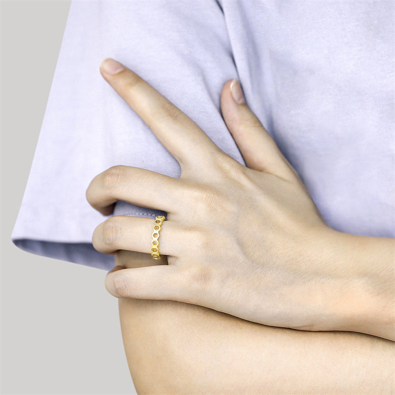 Hexagonal Honeycomb 925 Silver Ring - Geometric Openwork Band in Three Finishes
