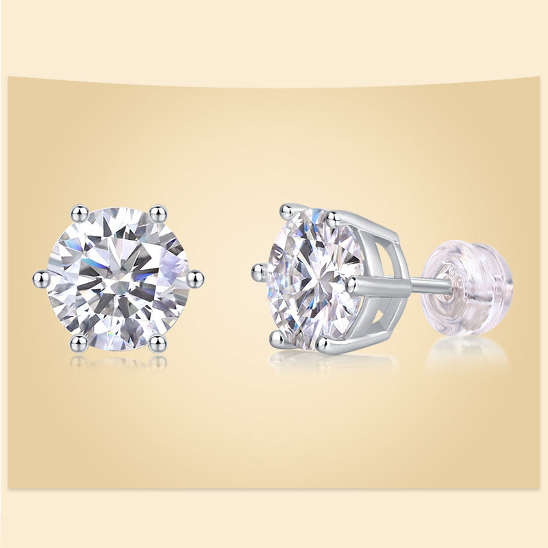 Hexagonal Sterling Silver Moissanite Stud Earrings for Women