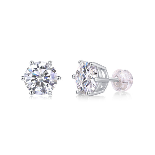 Hexagonal Sterling Silver Moissanite Stud Earrings for Women
