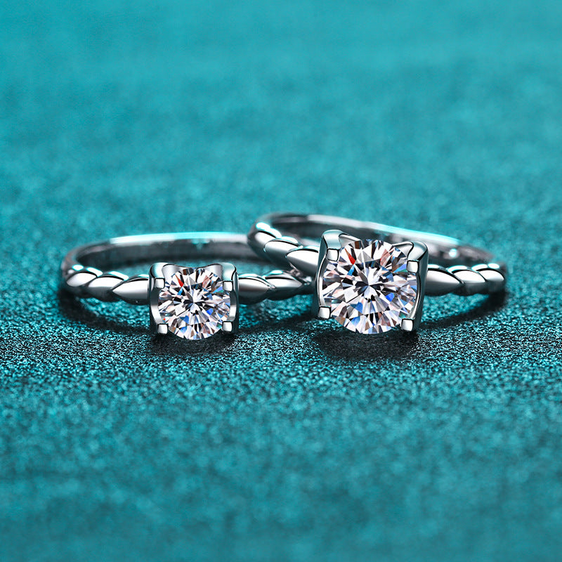 Hippo Motif PT950 Plated Moissanite Wedding Ring - 925 Sterling Silver Vintage Inspired Band