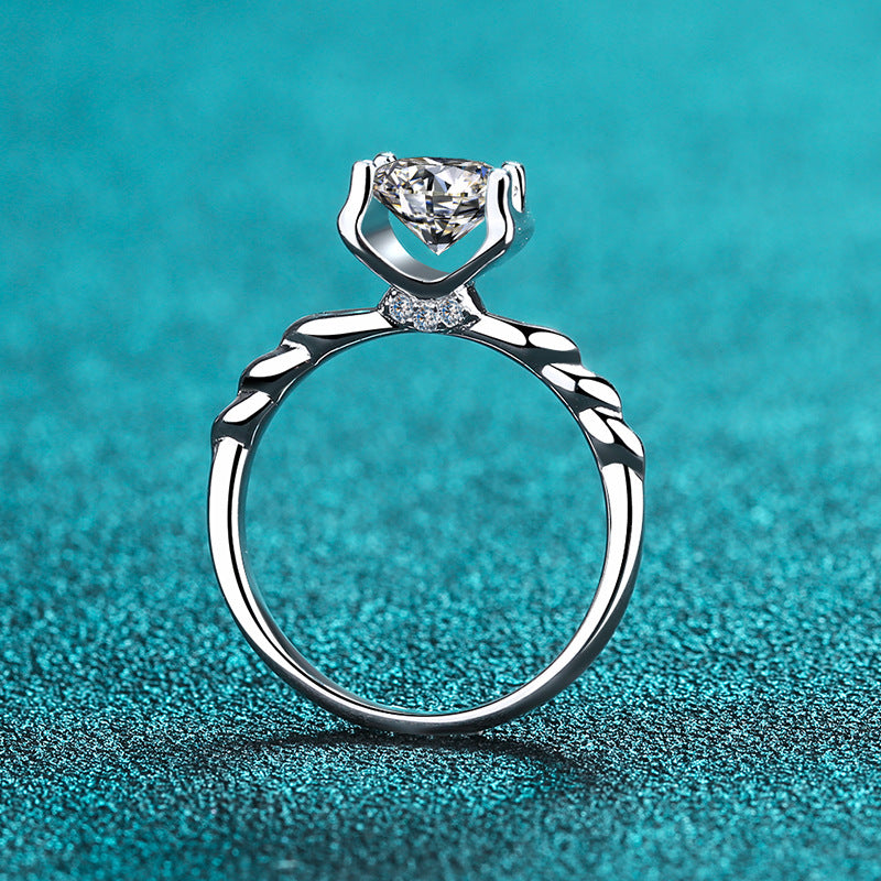 Hippo Motif PT950 Plated Moissanite Wedding Ring - 925 Sterling Silver Vintage Inspired Band
