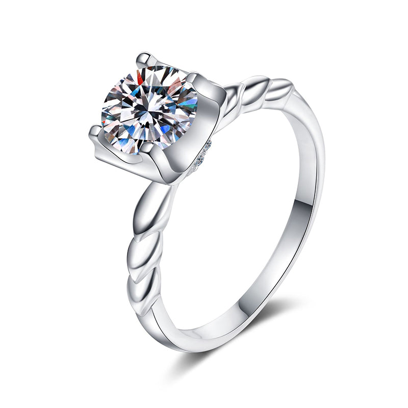 Hippo Motif PT950 Plated Moissanite Wedding Ring - 925 Sterling Silver Vintage Inspired Band