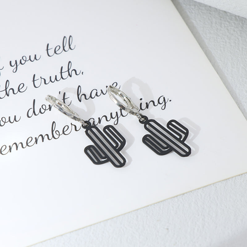 Modern Black Cactus Earrings - Symmetric & Asymmetric Design