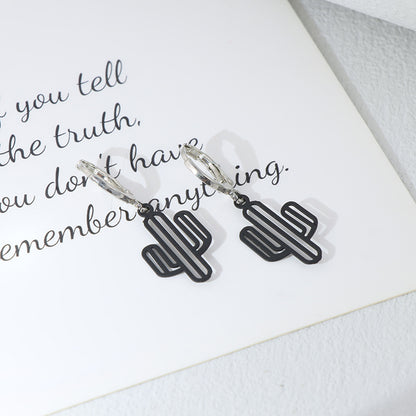 Modern Black Cactus Earrings - Symmetric & Asymmetric Design