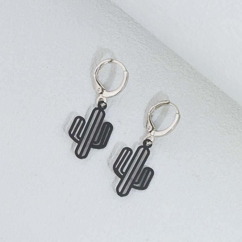 Modern Black Cactus Earrings - Symmetric & Asymmetric Design