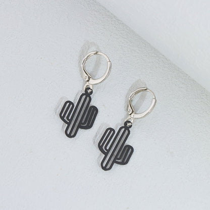 Modern Black Cactus Earrings - Symmetric & Asymmetric Design