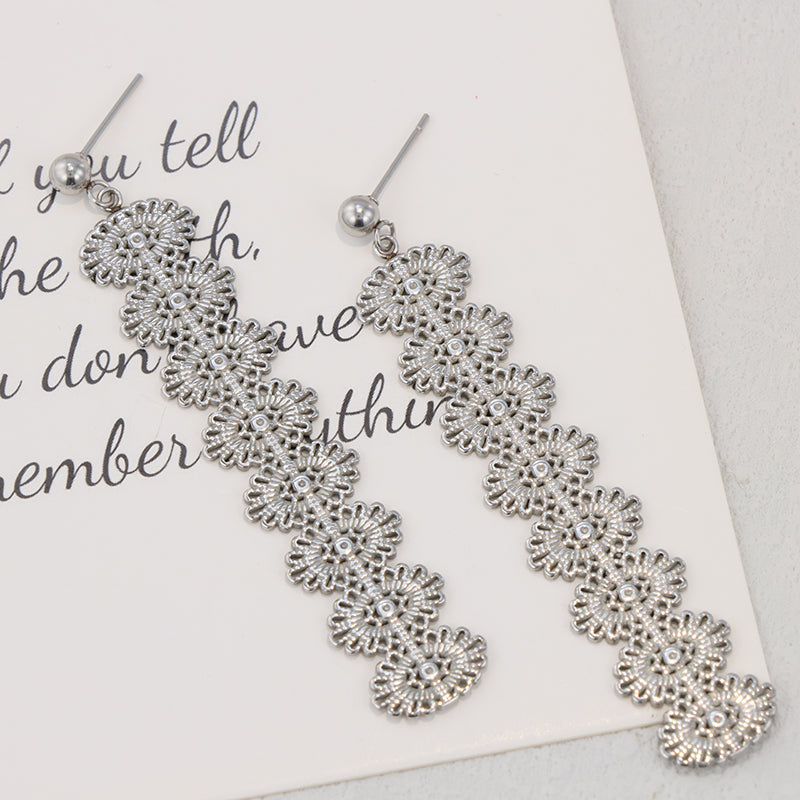 Stainless Steel Floral Drop Earrings - Nature's Elegance