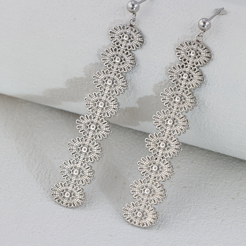 Stainless Steel Floral Drop Earrings - Nature's Elegance