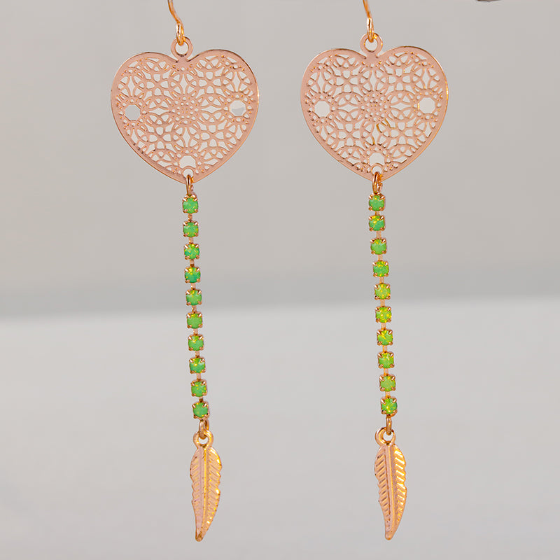 Vintage Rose Gold Heart Earrings - Multi-layered Design