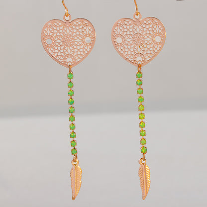 Vintage Rose Gold Heart Earrings - Multi-layered Design