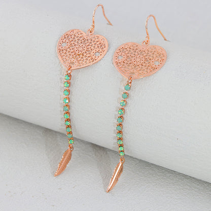 Vintage Rose Gold Heart Earrings - Multi-layered Design