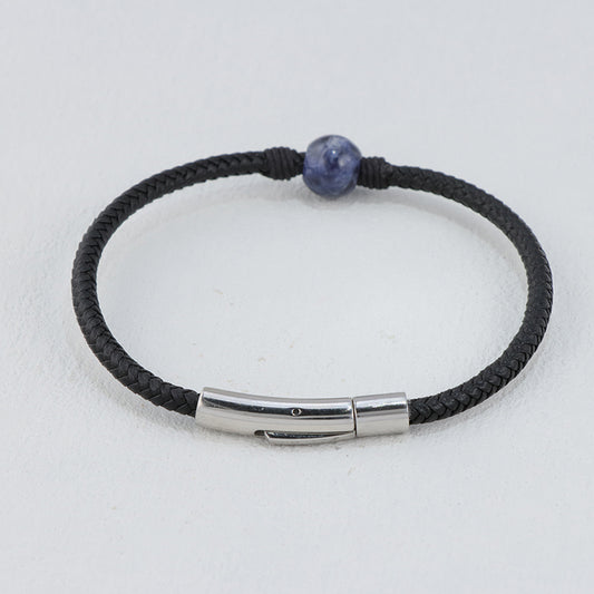 Blue Lapis Lazuli Leather Bracelet - Stainless Steel & Genuine Leather Unisex Jewelry