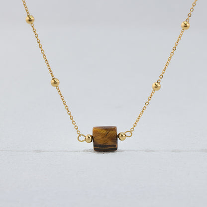 Elegant Golden Stainless Steel O Chain Necklace with Tiger Eye Accents