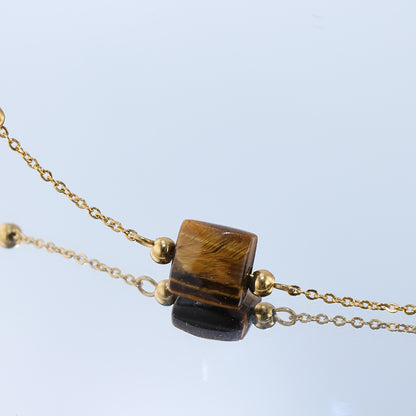 Elegant Golden Stainless Steel O Chain Necklace with Tiger Eye Accents