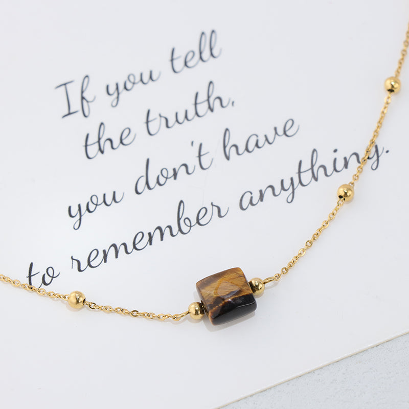 Elegant Golden Stainless Steel O Chain Necklace with Tiger Eye Accents
