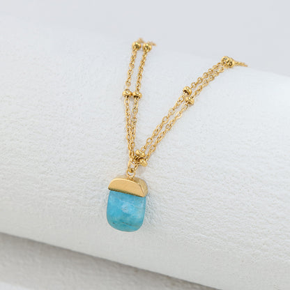 Versatile Aquamarine Pendant O Chain Necklace - Classic Style