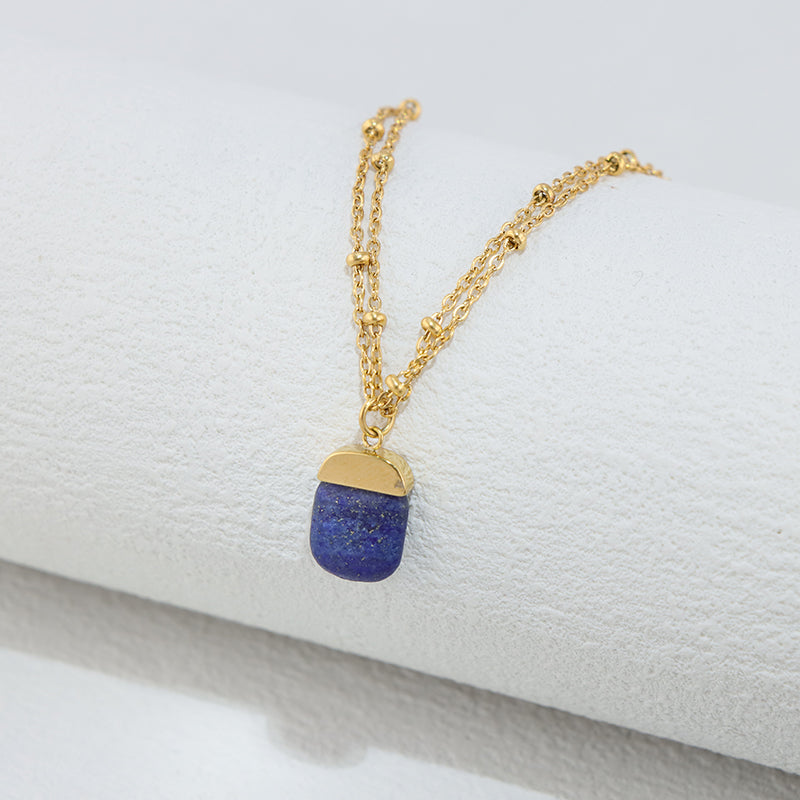 Exquisite Stainless Steel & Azure Gem O-Chain Necklace