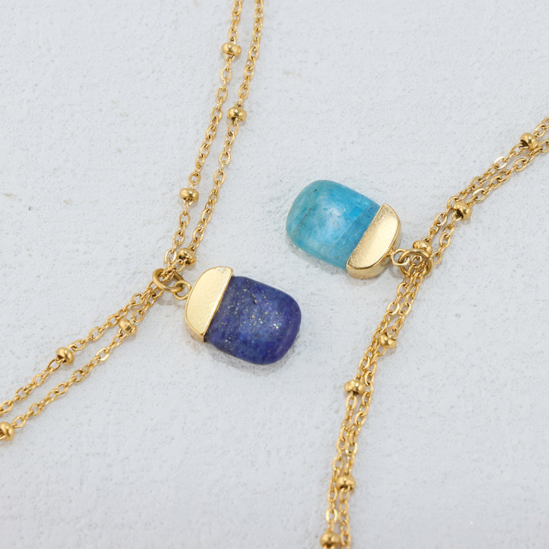 Versatile Aquamarine Pendant O Chain Necklace - Classic Style