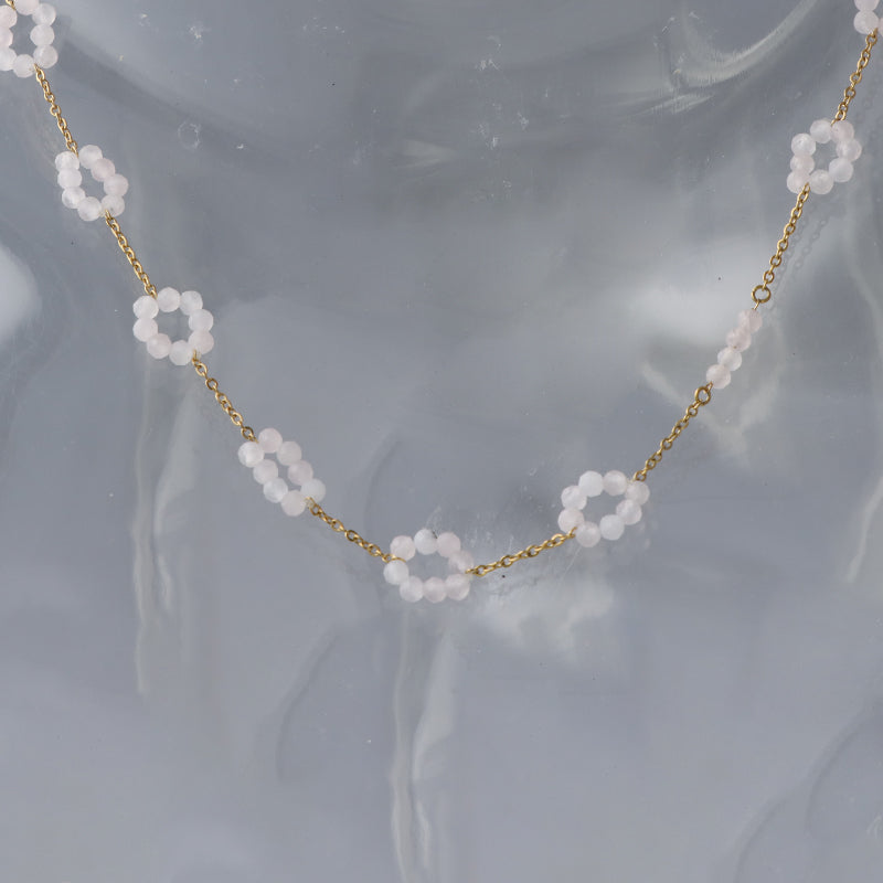 Pink Quartz Beaded Stainless Steel O-Chain Necklace for Women