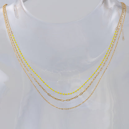Yellow O-Link Beaded Stainless Steel Necklace
