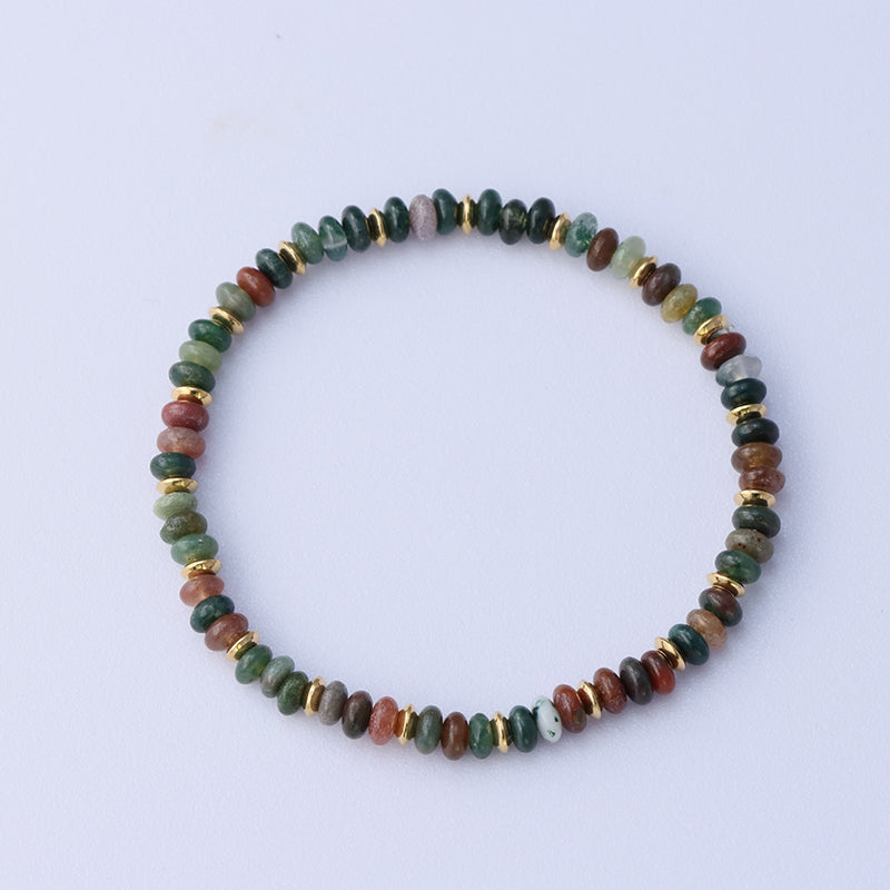 Gold Beaded Stretch Bracelet - Natural Stone Elastic Jewelry for Women