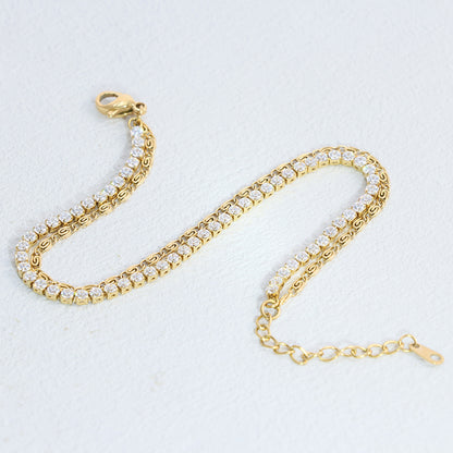 Gold Tennis Chain Bracelet - Stainless Steel Zirconia Jewelry for Women