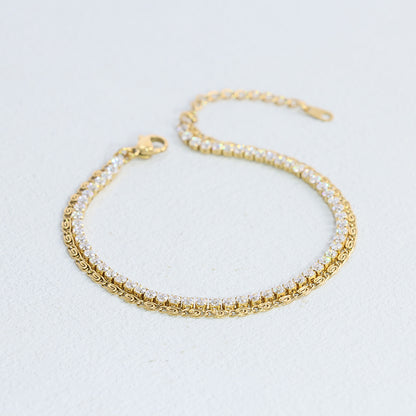 Gold Tennis Chain Bracelet - Stainless Steel Zirconia Jewelry for Women
