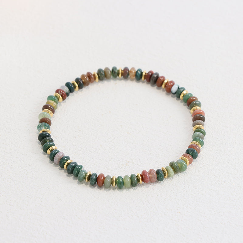 Gold Beaded Stretch Bracelet - Natural Stone Elastic Jewelry for Women