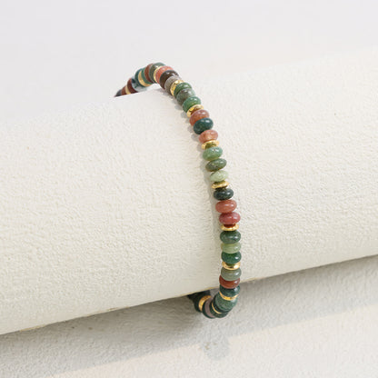 Gold Beaded Stretch Bracelet - Natural Stone Elastic Jewelry for Women
