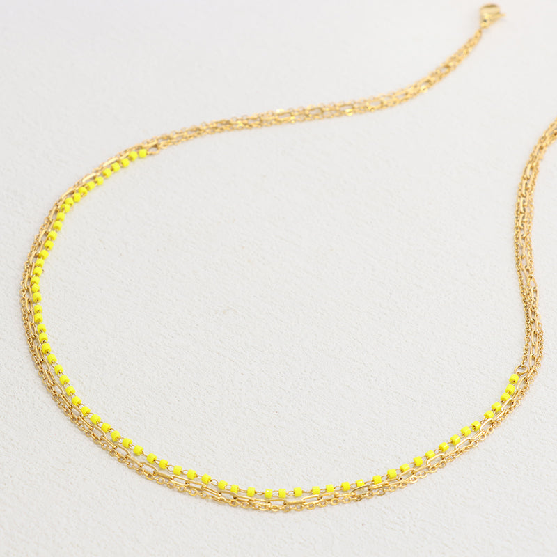 Yellow O-Link Beaded Stainless Steel Necklace