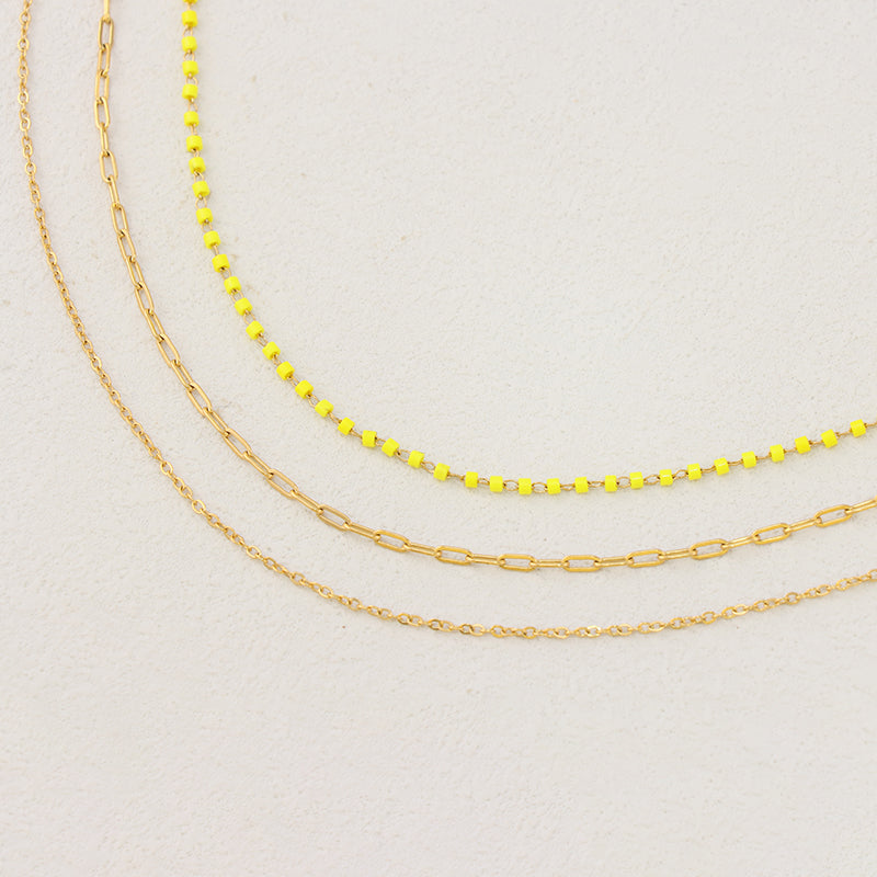 Yellow O-Link Beaded Stainless Steel Necklace