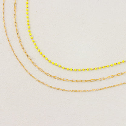 Yellow O-Link Beaded Stainless Steel Necklace