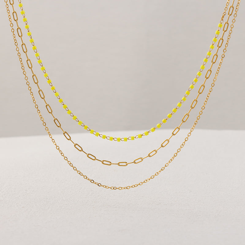 Yellow O-Link Beaded Stainless Steel Necklace