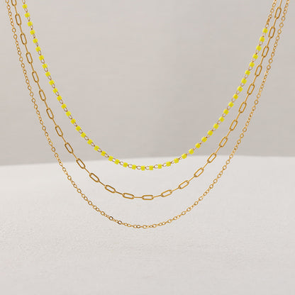 Yellow O-Link Beaded Stainless Steel Necklace