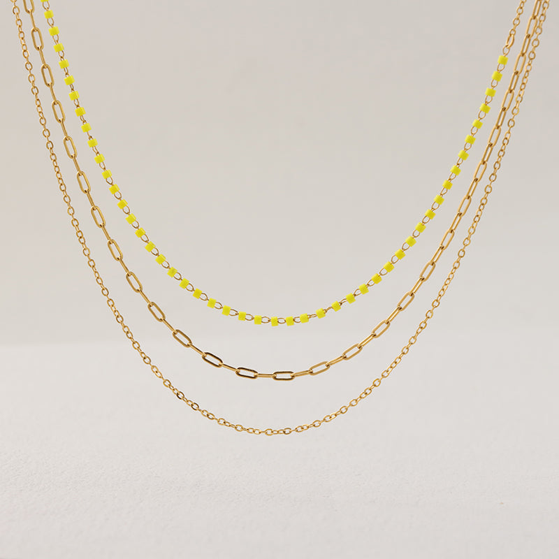 Yellow O-Link Beaded Stainless Steel Necklace