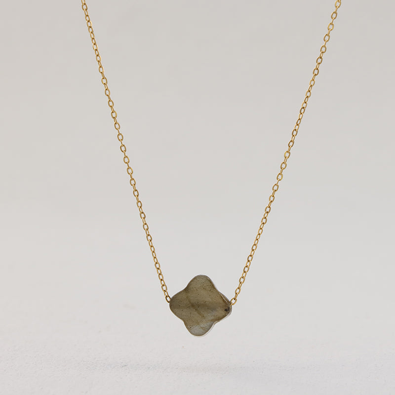 Gray Stainless Steel Clover Necklace