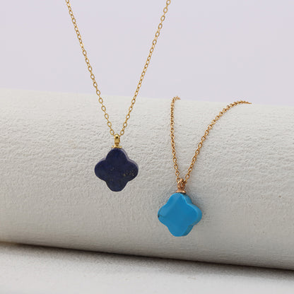 Blue O-Link Clover Stainless Steel Necklace